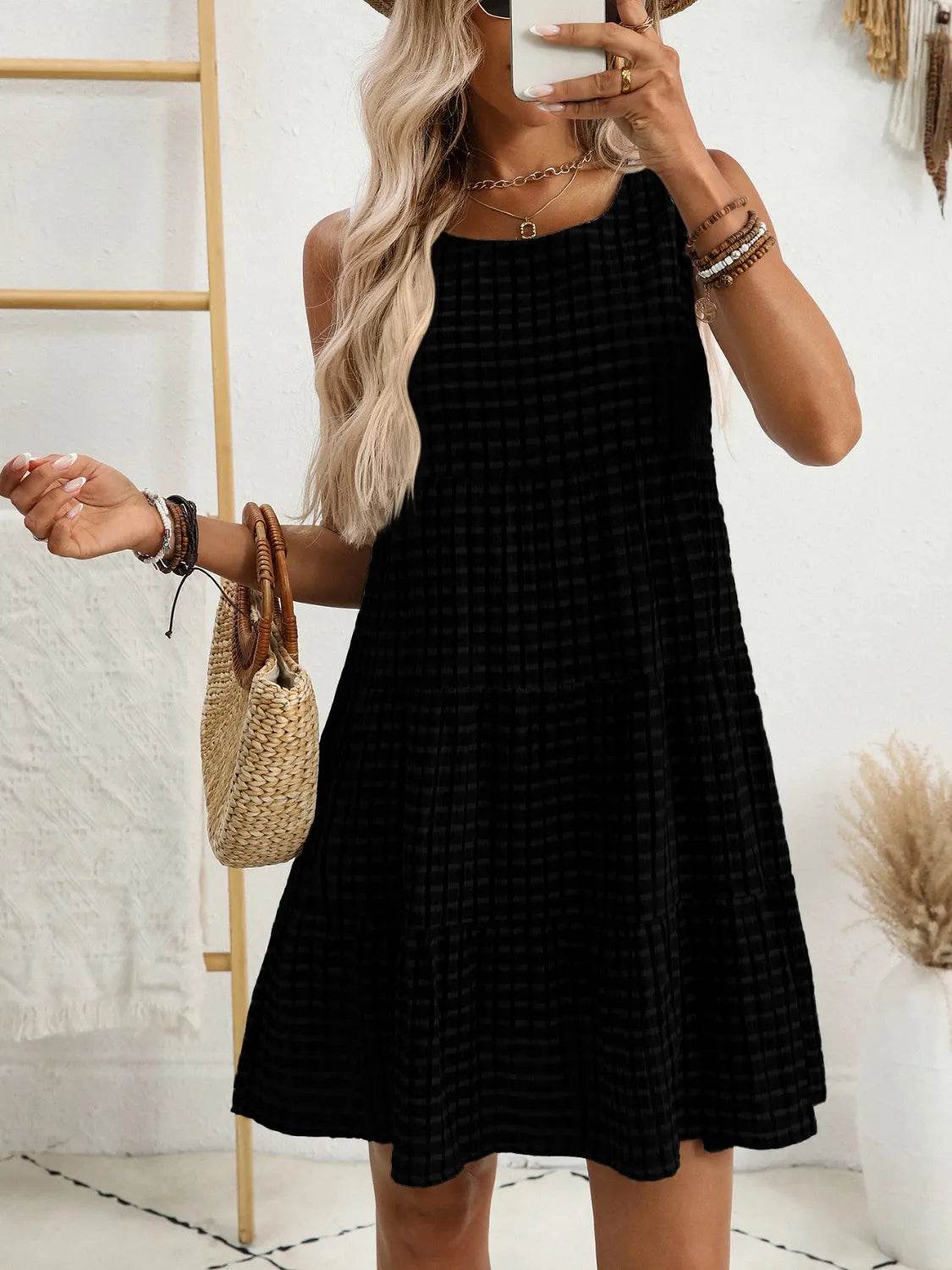 Plaid Round Neck Sleeveless Mini Dress for a perfect OOTD – dress to impress outfits from Amexza