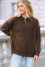 Ribbed Exposed Seam Dropped Shoulder Blouse - Amexza