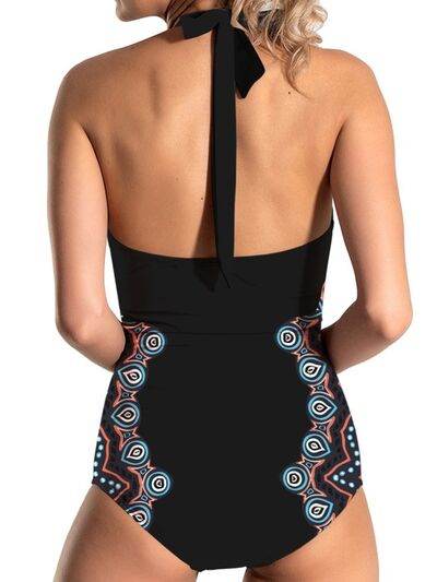 FAM-FAM Cutout Printed Halter Neck One-Piece Swimwear for a perfect OOTD – dress to impress outfits from Amexza