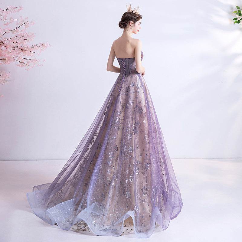 Strapless Purple Sequin Starry Dress Wedding Dress for a perfect OOTD – dress to impress outfits from Amexza