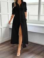 Slit Long Sleeve Maxi Shirt Dress
