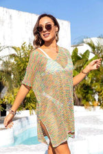 Angel Wings Slit Openwork V-Neck Short Sleeve Cover Up for a perfect OOTD – dress to impress outfits from Amexza