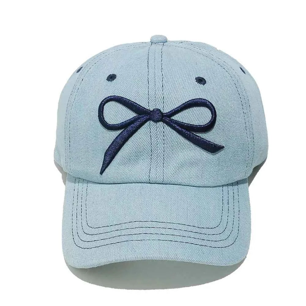 Bow Embroidered Denim Baseball Cap Light Blue One Size for a perfect OOTD – dress to impress outfits from Amexza