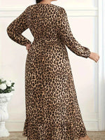 Plus Size Leopard Print Surplice Maxi Dress