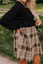 Plaid Round Neck Long Sleeve Mini Dress for a perfect OOTD – dress to impress outfits from Amexza