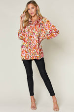 Double Take Full Size Printed Button Up Long Sleeve Shirt - Amexza
