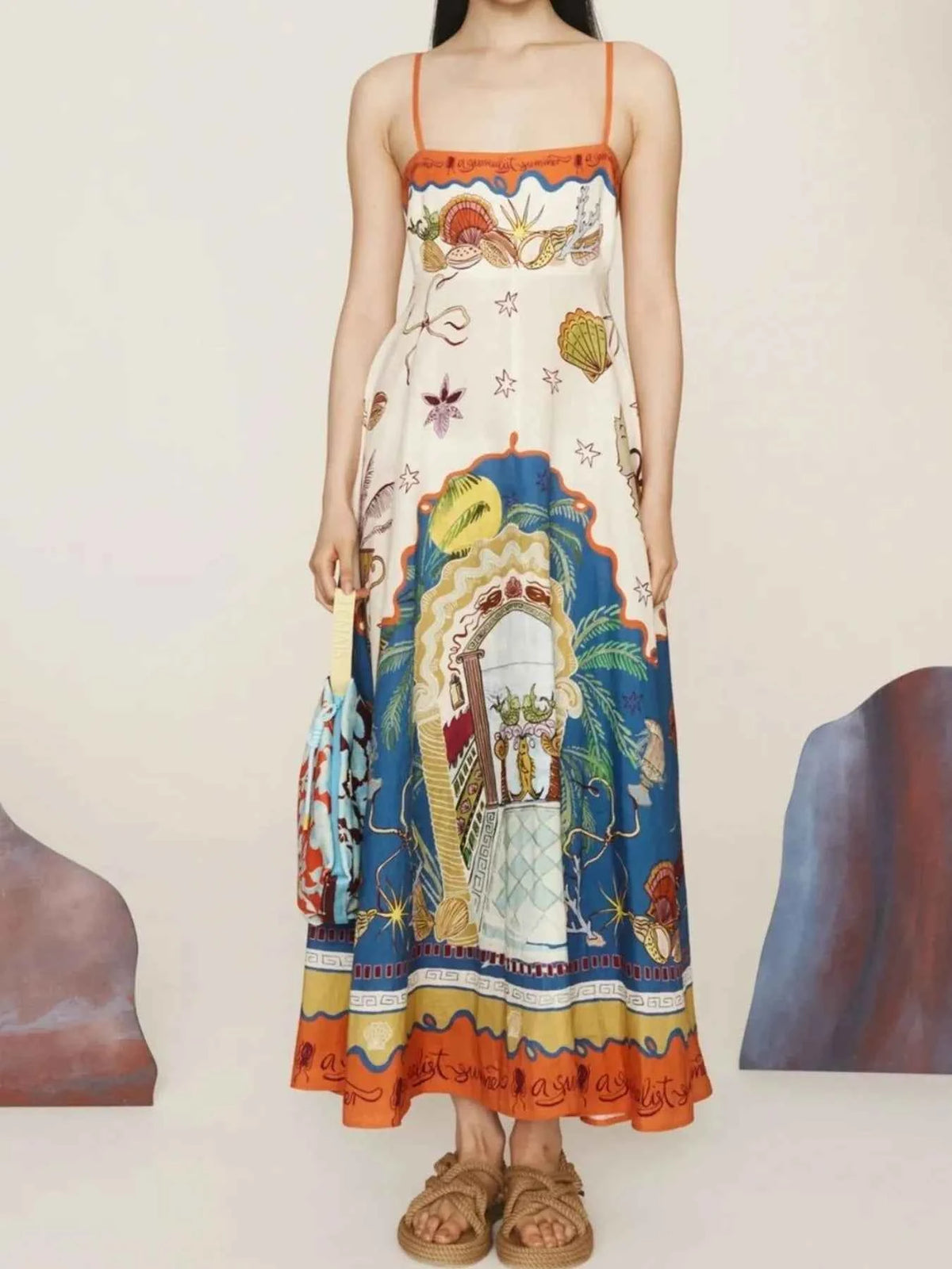 Printed Square Neck Maxi Cami Dress