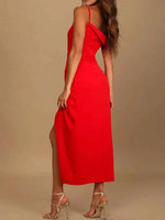 Split Asymmetrical Neck Midi Dress