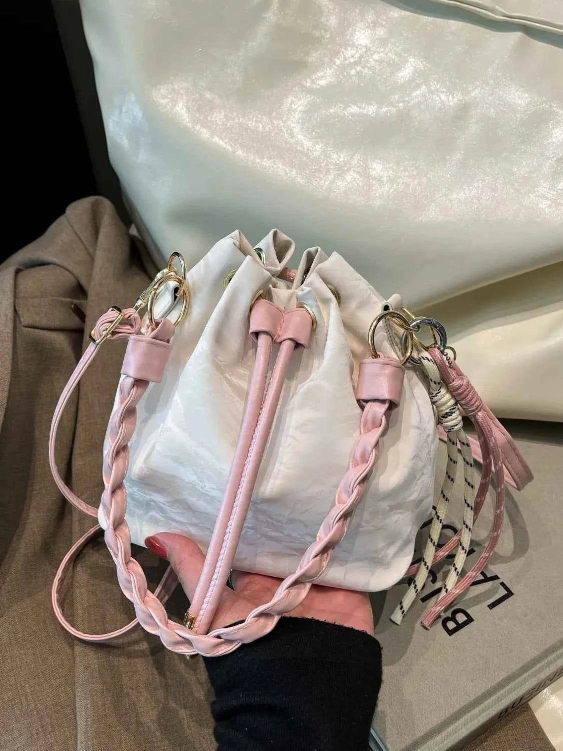 Drawstring PU Leather Bucket Bag Style D One Size for a perfect OOTD – dress to impress outfits from Amexza