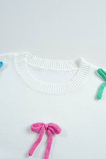 Contrast Bow Round Neck Dropped Shoulder Sweater for a perfect OOTD – dress to impress outfits from Amexza