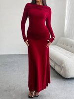 Devine Ruched Long Sleeve Maxi Dress - Amexza