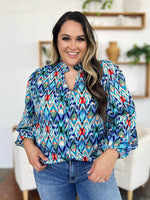 Double Take Full Size Printed Balloon Sleeve Blouse - Amexza