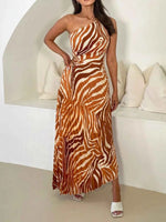Printed One Shoulder Asymmetrical Maxi Dress