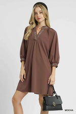 Umgee Notched Shift Dress with Trim Detail