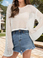 Openwork Round Neck Long Sleeve Cover Up for a perfect OOTD – dress to impress outfits from Amexza