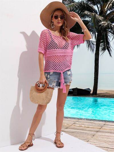 Angel Wings Cutout Round Neck Short Sleeve Cover Up for a perfect OOTD – dress to impress outfits from Amexza