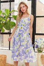 ADORA Smocked Back Floral Adjustable Strap Midi Dress Blue Purple for a perfect OOTD – dress to impress outfits from Amexza