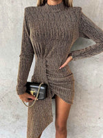 Heathered Mock Neck Long Sleeve Mini Dress Camel for a perfect OOTD – dress to impress outfits from Amexza