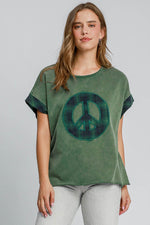 Umgee Peace Applique Round Neck French Terry Top - Amexza