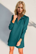 Double Take Textured Quarter Zip Long Sleeve Dress for a perfect OOTD – dress to impress outfits from Amexza
