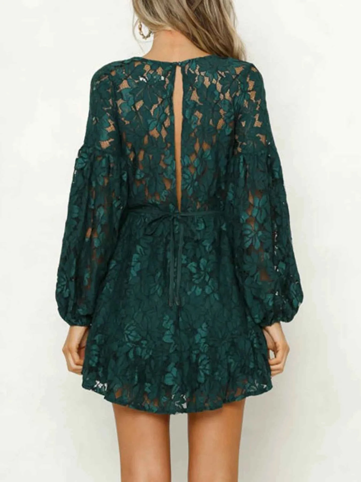 Lace V-Neck Long Sleeve Mini Dress