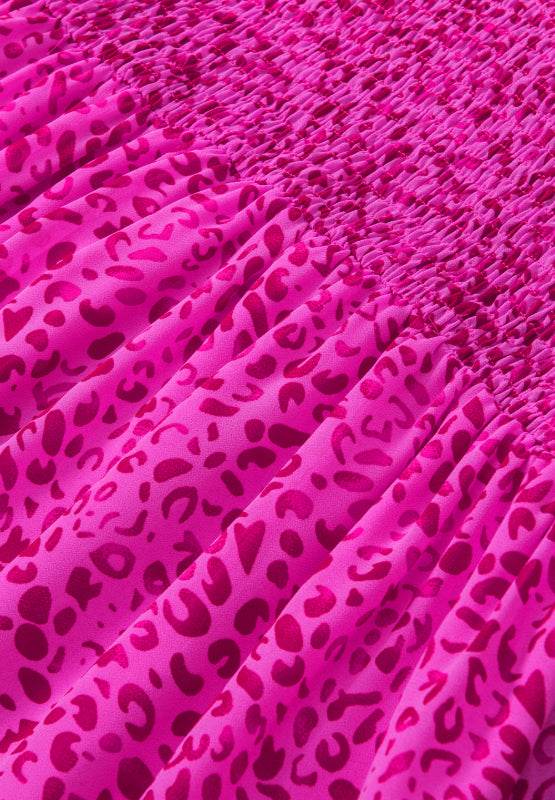 Ruched Leopard Mock Neck Long Sleeve Blouse - Amexza