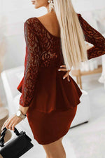 Lace Detail Long Sleeve Mini Dress - Amexza