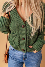 Cable-Knit Button Down V-Neck Cardigan - Amexza