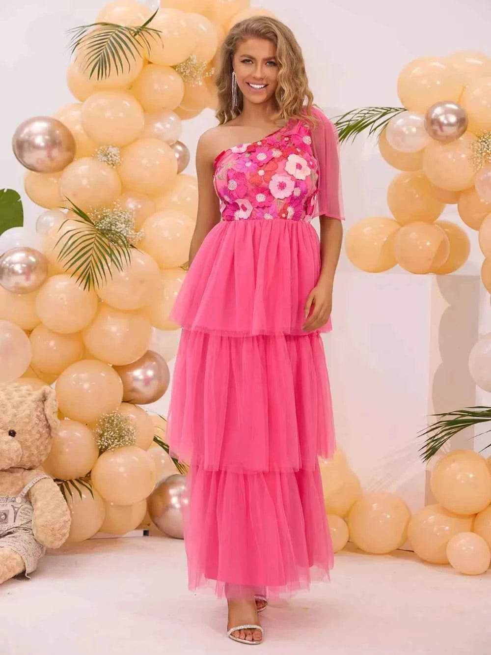 Embroidered Layered Single Shoulder Midi Dress for a perfect OOTD – dress to impress outfits from Amexza