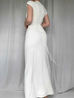 Ruched Slit Cap Sleeve Maxi Dress