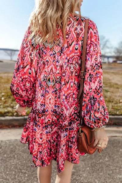 Tassel Printed Tie Neck Long Sleeve Dress for a perfect OOTD – dress to impress outfits from Amexza