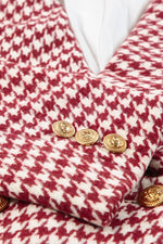 Houndstooth Collared Neck Double-Breasted Blazer - Amexza