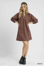 Umgee Notched Shift Dress with Trim Detail
