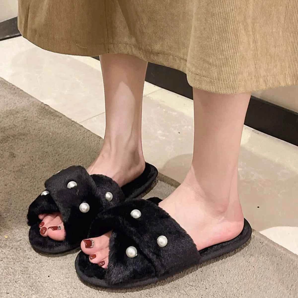 Open Toe Flats Slippers Black for a perfect OOTD – dress to impress outfits from Amexza