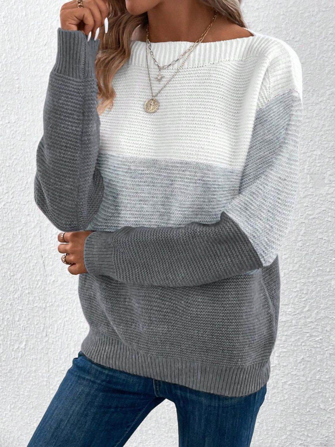 Color Block Boat Neck Sweater for a perfect OOTD – dress to impress outfits from Amexza