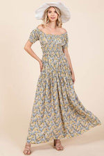 Mittoshop Flower Print Puff Sleeve Gathered Maxi Dress Light Blue for a perfect OOTD – dress to impress outfits from Amexza