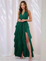 Halter Neck Irregular Mesh Dress Dark Green for a perfect OOTD – dress to impress outfits from Amexza