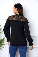 Leopard Frill Flounce Sleeve Blouse - Amexza