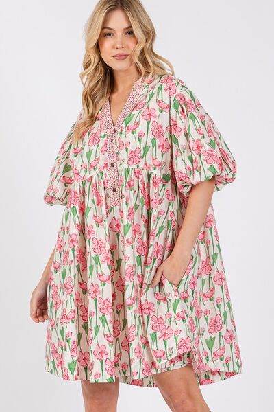 SAGE + FIG Floral Half Button Notched Puff Sleeve Dress for a perfect OOTD – dress to impress outfits from Amexza