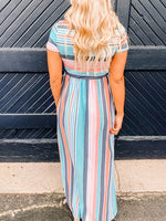 Full Size Striped Round Neck Short Sleeve Dress - Amexza