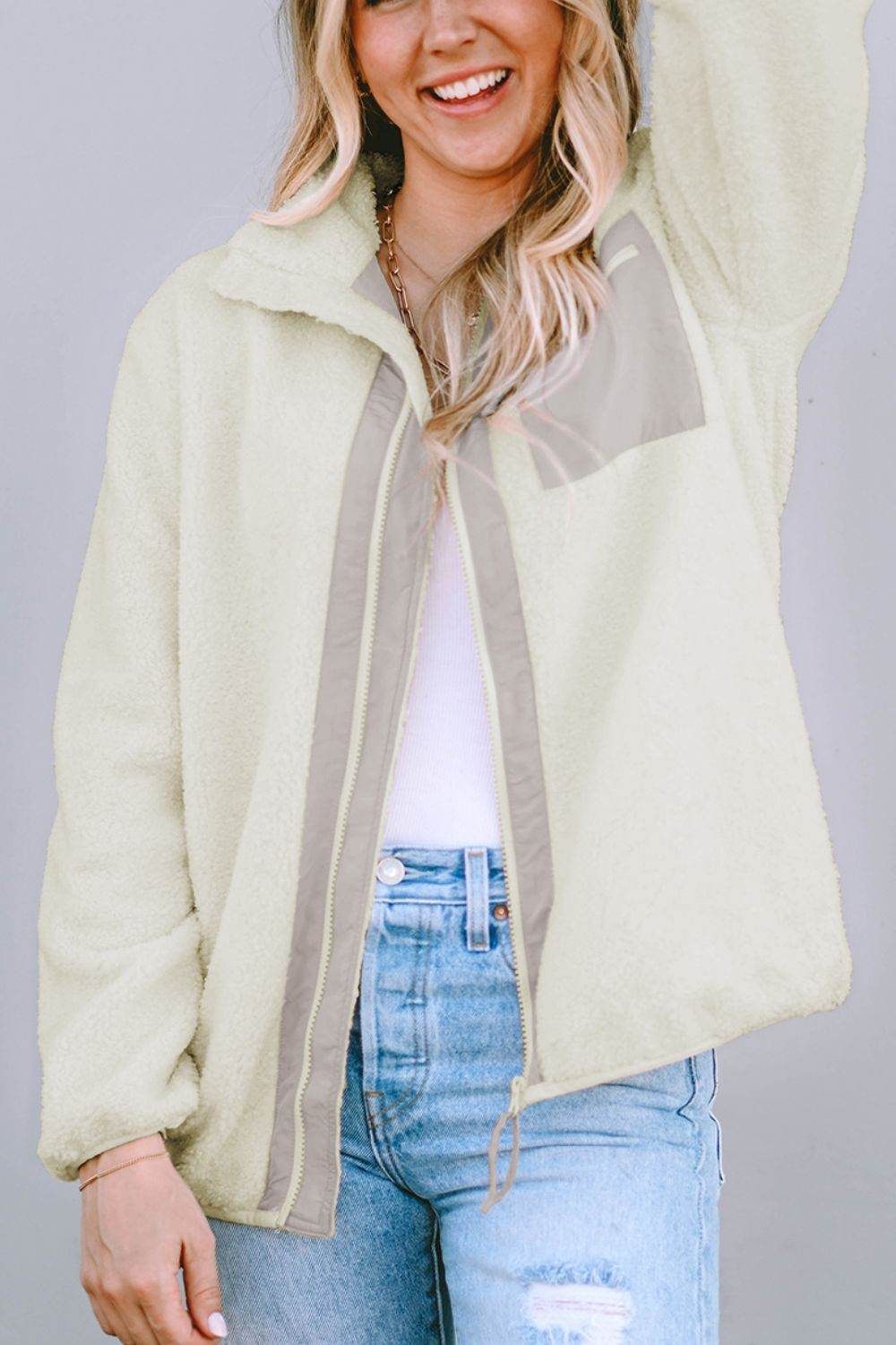 Chest Pocket Zip Up Fleece Jacket - Amexza