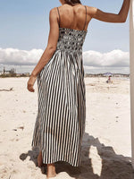 Smocked Striped Square Neck Cami Dress - Amexza