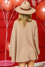 BiBi V-Neck Waffle Uneven Hem Top - Amexza