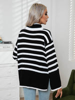 Striped Slit Turtleneck Drop Shoulder Sweater for a perfect OOTD – dress to impress outfits from Amexza
