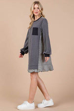 Ces Femme Striped Patchwork Round Neck Terry Sweatshirt Dress for a perfect OOTD – dress to impress outfits from Amexza