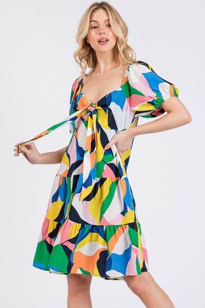 Ces Femme Abstract Print Sweetheart Neck Puff Sleeve Dress for a perfect OOTD – dress to impress outfits from Amexza