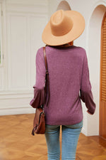 Contrast V-Neck Long Sleeve Blouse - Amexza