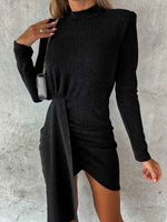 Heathered Mock Neck Long Sleeve Mini Dress Black for a perfect OOTD – dress to impress outfits from Amexza