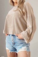 Round Neck Drop Shoulder Long Sleeve Top - Amexza