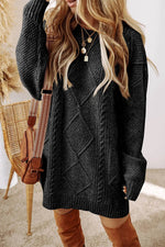 Cable-Knit Round Neck Sweater Dress Black for a perfect OOTD – dress to impress outfits from Amexza